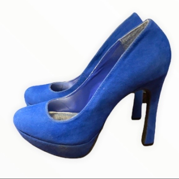 Vintage Anne Michelle Heels stiletto 5" Faux suede Royal Blue size 8.5 - Picture 2 of 15